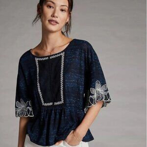 Anthropologie Pilcro Floral Sleeve Peasant Blouse